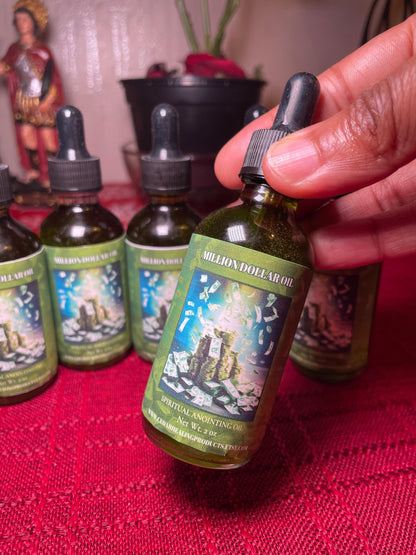 MILLION DOLLAR OIL | Spiritual anointing oil | Use to attract large sum of money, wealth, abundance & prosperity | 2 oz bottle |